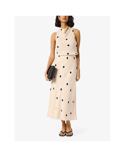 Whistles Natural Polka-Dot Jacquard Satin Midi Skirt