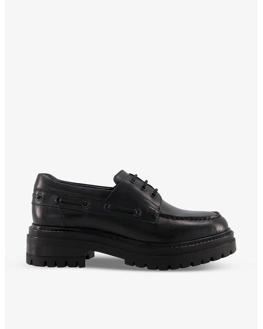 Dune Fortune Cleat-sole Leather Boat Shoes in Black-Leather (Black) | Lyst
