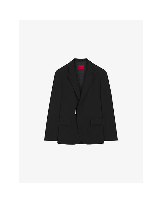 HUGO Black Slim-Fit Metal-Buckle Woven Blazer for men