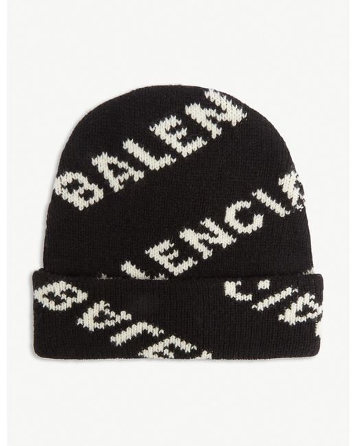 Balenciaga Black Logo Wool-blend Beanie for men