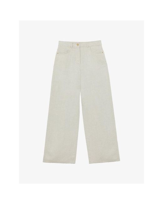 Reiss White Carmen Wide-Leg Linen-Blend Trousers