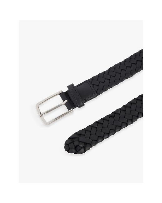 Bottega Veneta Black Braided Brand-Debossed Leather Belt for men