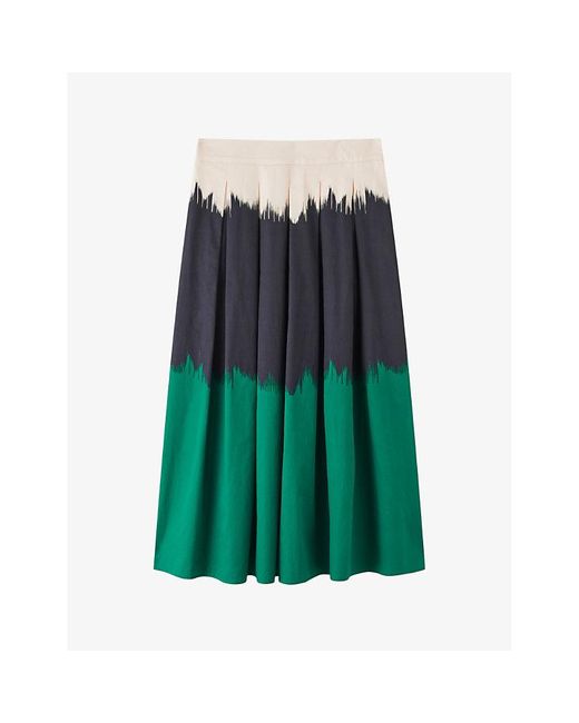 L.K.Bennett Green Dora Dip-dye Cotton Midi Skirt