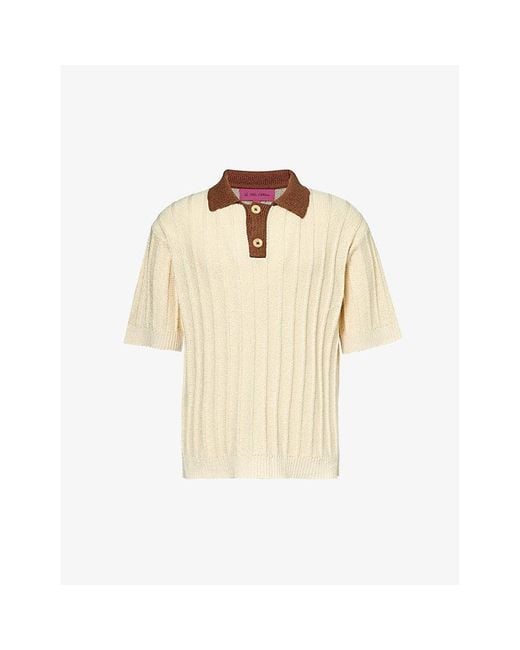 The Elder Statesman Natural Contrast-trim Relaxed-fit Cotton-knit Polo Shirt X for men