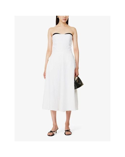 Reformation White Maia Flared Linen Midi Skirt