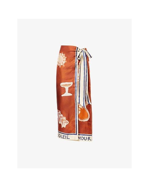 ALÉMAIS Red Alémais X Lrnce Soleil D'Amour Silk Sarong Skirt
