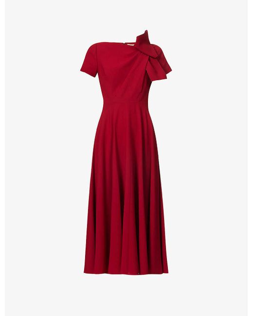 Roksanda Red Luna Pleated Woven Midi Dress