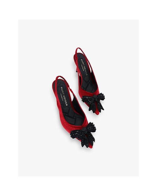 Kurt Geiger Red Belgravia Bow Velvet Slingback Courts