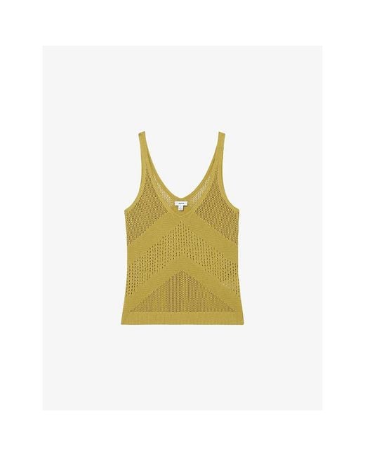 Reiss Yellow Hester Scoop-Neck Knitted Vest Top