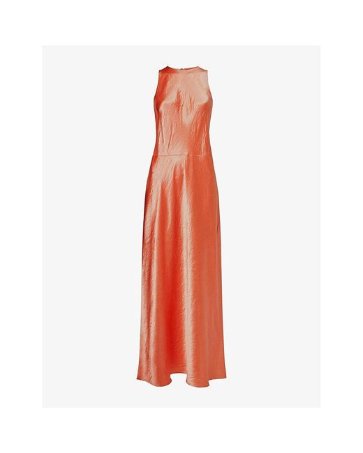 Vince Orange Halter-neck Crease-texture Satin Midi Dress