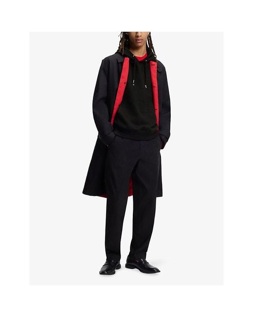 HUGO Black Brand-Embroidered Cotton-Jersey Hoody for men