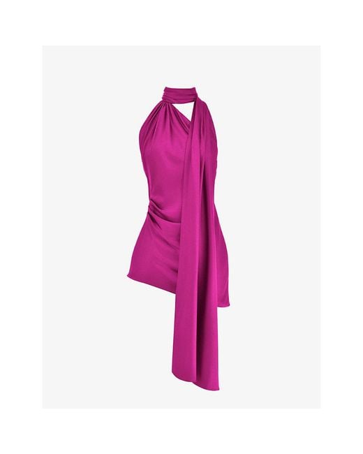 House Of Cb Pink Aida Asymmetric Satin Mini Dress