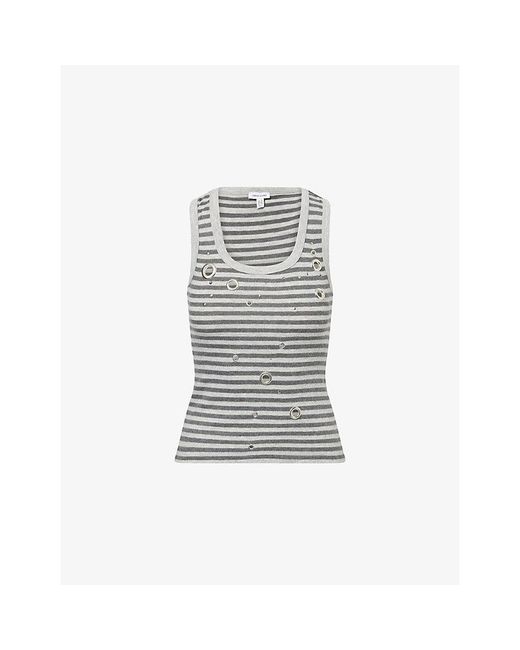 Jaded London Gray Stripe Eyelet Cotton-Blend Vest