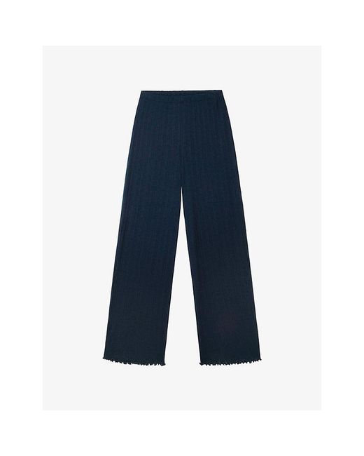The White Company Blue Pointelle Elasticated-Waist Stretch-Jersey Trousers