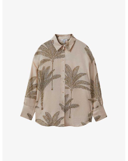 Reiss Natural Oskia Palm Tree-print Linen Shirt