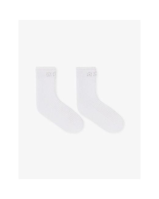 Maje White Pearl-Embellished Pointelle-Knit Cotton-Blend Socks