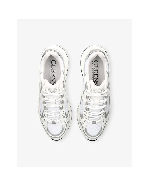 Cleens White Pulse Runner Leather And Mesh Trainers for men