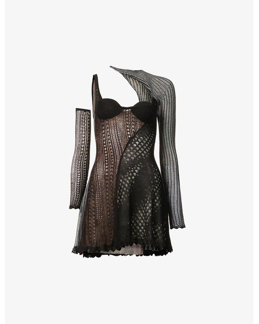 Roberta Einer Black Knitted Semi-sheer Cotton Midi-dress