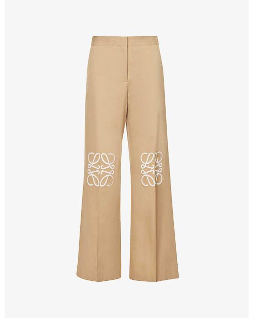 Loewe Natural Anagram Wide-leg Mid-rise Cotton-blend Trousers