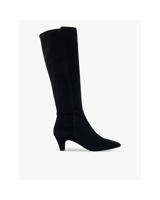 Dune Black Sera Kitten-Heel Suede Knee-High Boots