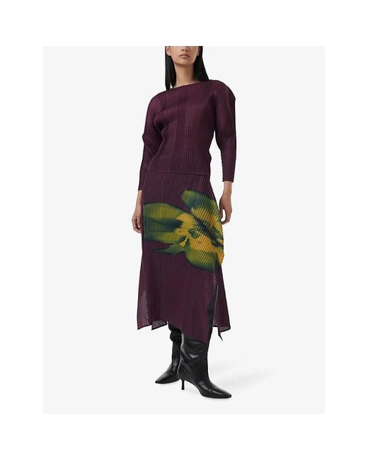 eem Purple Boat-Neck Batwing-Sleeve Plisse Woven Top