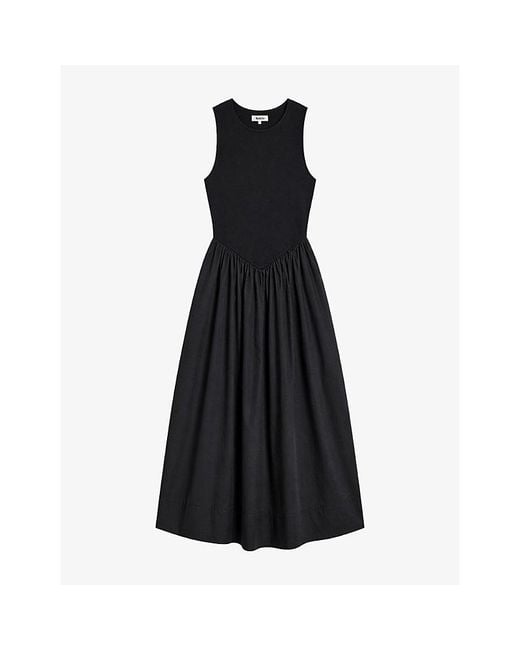 Ro&zo Black Sleeveless Jersey-Bodice Cotton Midi Dress