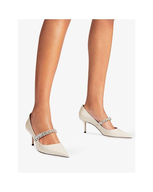 Jimmy Choo White Bing 65 Crystal-Embellished Patent-Leather Pumps