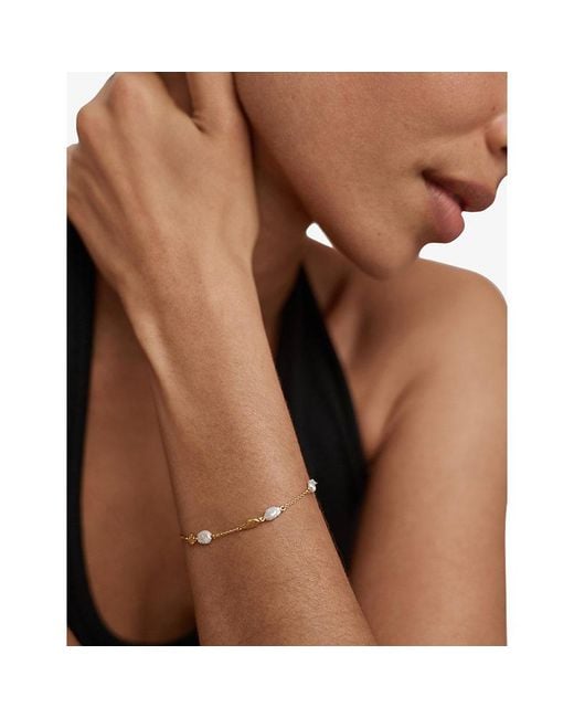 Monica Vinader White Capri Pearl Station 18Ct Vermeil And Pearl Bracelet