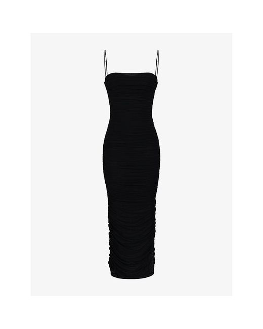 House Of Cb Black Fornarina Gathered Mesh Midi Dress Xs (A-C Cup)