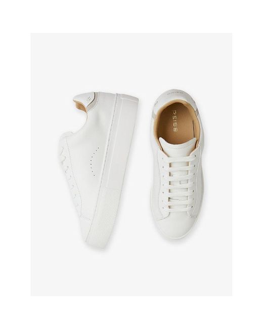 Reiss White Francesca Chunky-Sole Leather Low-Top Trainers
