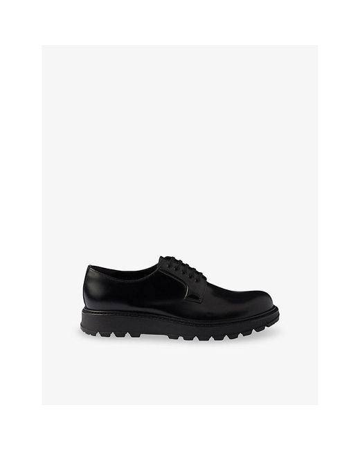 Prada Black Lug-Sole Leather Derby Shoes for men