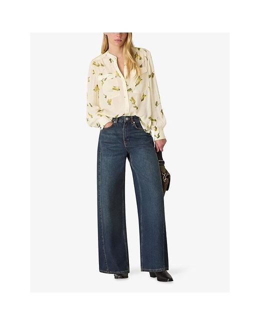 Whistles Metallic Floral-Print Long-Sleeve Woven Blouse