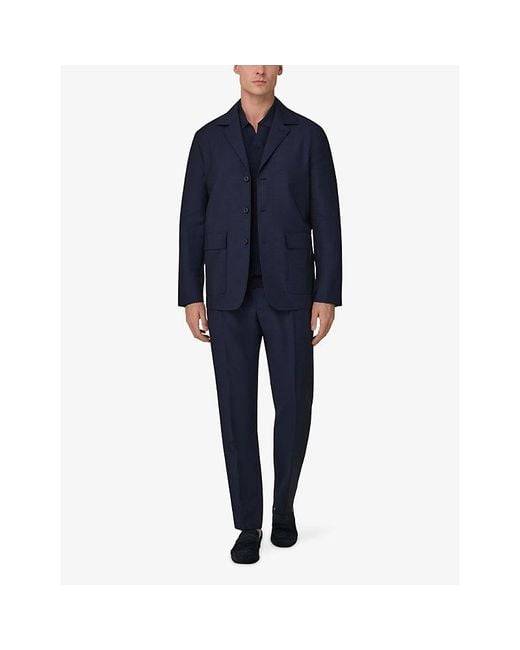 Boggi Blue Notch-Lapel Patch-Pocket Wool Blazer for men