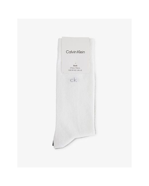 Calvin Klein White Logo Stretch-Cotton Crew Socks Pack Of Three for men