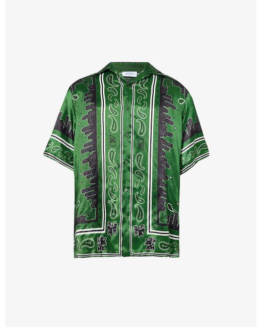 Off-White c/o Virgil Abloh Green Bandana Graphic-print Relaxed-fit Satin Shirt for men