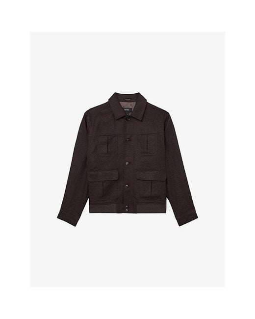 Reiss Black Adam Patch-Pocket Linen Jacket for men