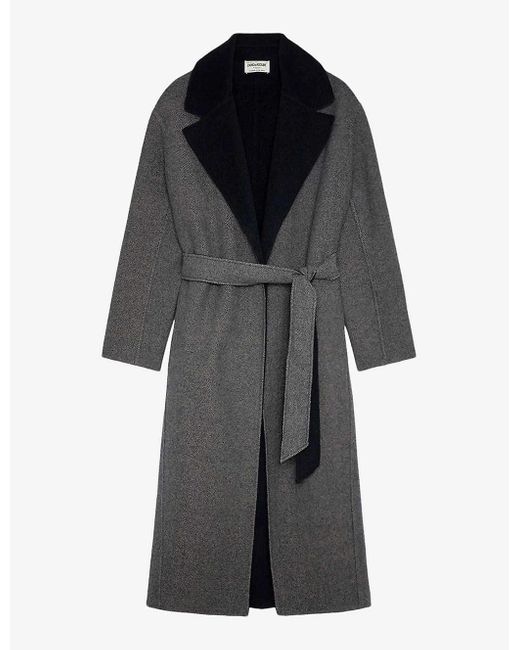 Zadig & Voltaire Black Meli Contrast-collar Wool-blend Coat