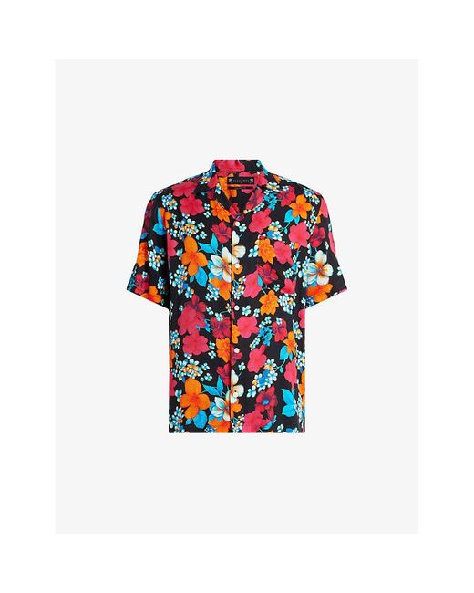 AllSaints Red Spiros Floral-print Relaxed-fit Woven Shirt for men