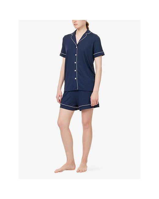 Derek Rose Blue Lara Short Modal-Jersey Pyjamas