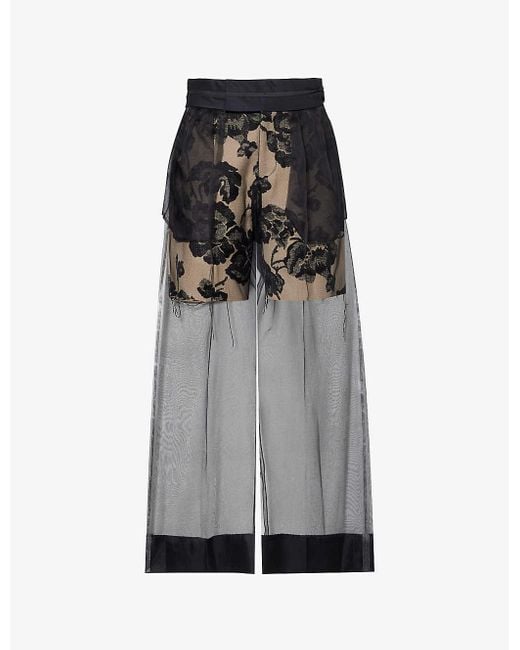Undercover Gray Pleated Mesh Overlay Silk Trousers