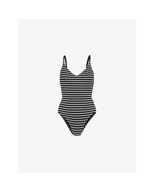 Seafolly Black Mesh Effect V-Neck Swimsuit