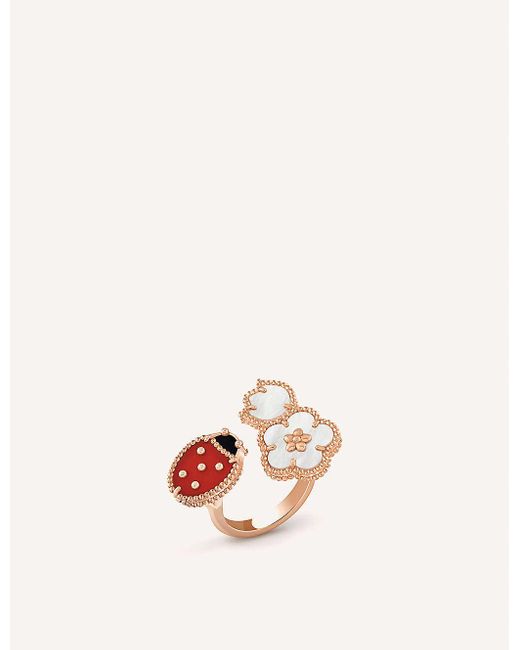 Van Cleef & Arpels Natural Lucky Spring Between The Finger 18ct Rose-gold Carnelian, Mother-of-pearl And Onyx Ring