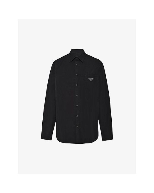 Prada Black Classic-collar Oversized-fit Cotton Shirt for men