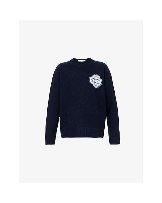 The Couture Club Blue Fluffy-Emblem Round-Neck Jumper