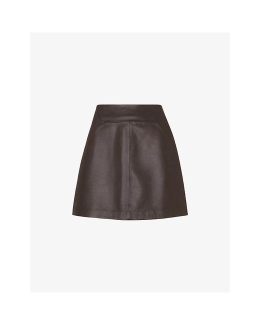 Whistles Brown A-Line High-Rise Leather Mini Skirt