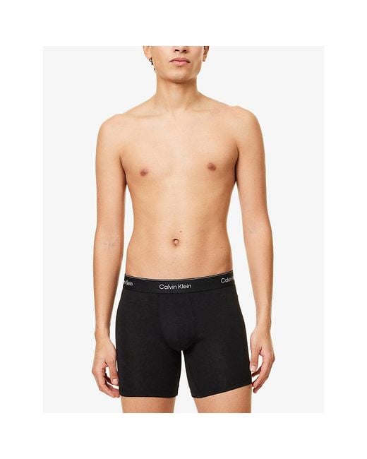 Calvin Klein Gray Icon Logo-Waistband Pack Of Three Stretch-Cotton Boxer Briefs for men