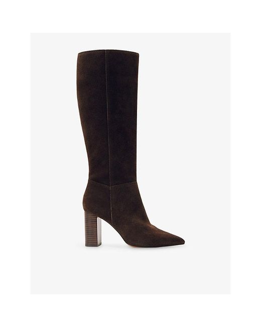 Reiss Black Bianca Pointed-Toe Leather Knee-High Boots