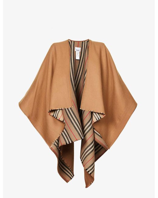 Burberry Icon Stripe Wool Cape in Natural | Lyst
