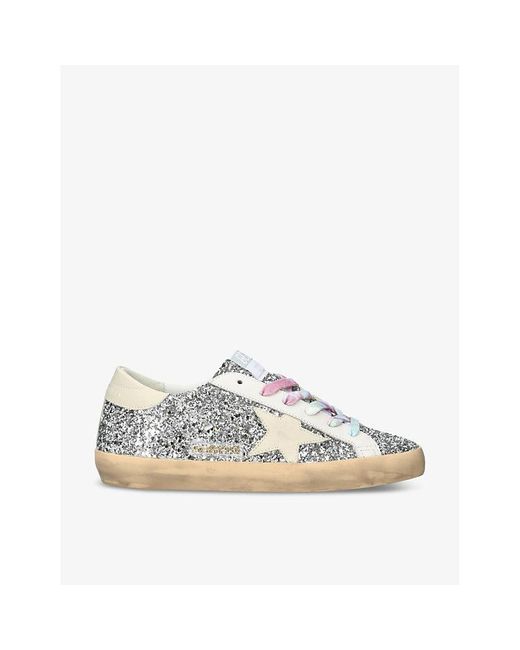 Golden Goose Deluxe Brand White Superstar Glitter-embellished Leather Low-top Trainers