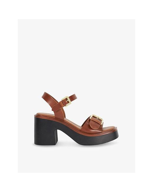 Dune Brown Jupiter Heeled Leather Sandals